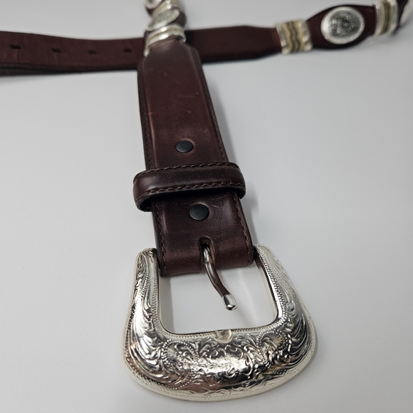 Tony Lama Sz 46 Mens X5437 Western Concho Ranger Belt Brown Leather SilverBuckle - Picture 5 of 14